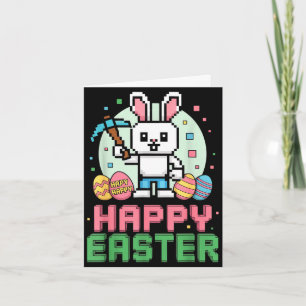Happy easter bunny gaming pixel gamer  card