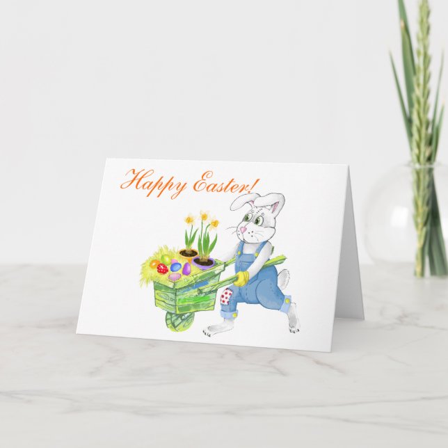 Happy Easter bunny gardener Holiday Card (Front)