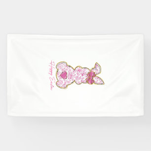 Happy Easter Bunny Girls Easter Women Pink Floral  Banner