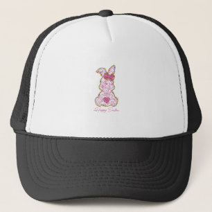 Happy Easter Bunny Girls Easter Women Pink Floral  Trucker Hat