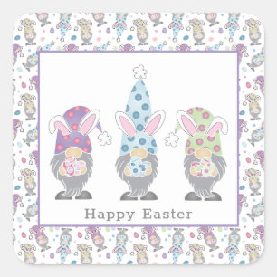 Happy Easter Bunny Gnomes Square Sticker