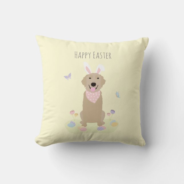 Happy Easter Bunny Golden Retriever Cushion (Front)