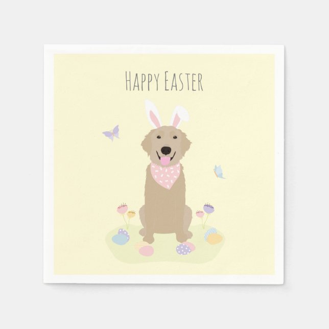 Happy Easter Bunny Golden Retriever Napkin (Front)