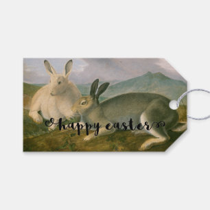 Happy Easter Bunny Hare Couple Watercolor Vintage Gift Tags