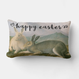 Happy Easter Bunny Hare Couple Watercolor Vintage Outdoor Cushion