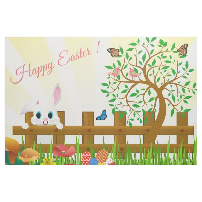 Happy Easter bunny illustration Fabric (Yard)