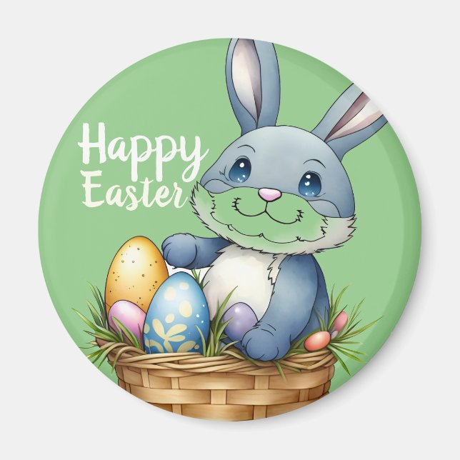 Happy Easter, Bunny In Egg Basket  Magnet (Front)