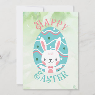 Happy Easter Bunny In Egg Editable Holiday Card