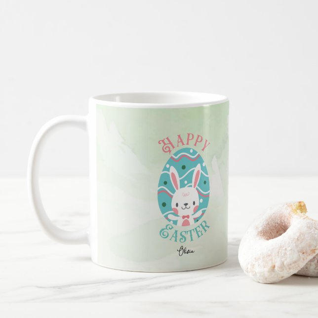 Happy Easter Bunny In Egg with Name Coffee Mug (With Donut)