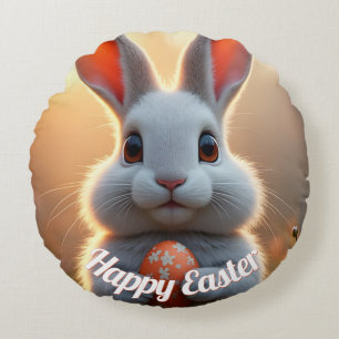Happy Easter Bunny in the Magic of Spring Round Cushion