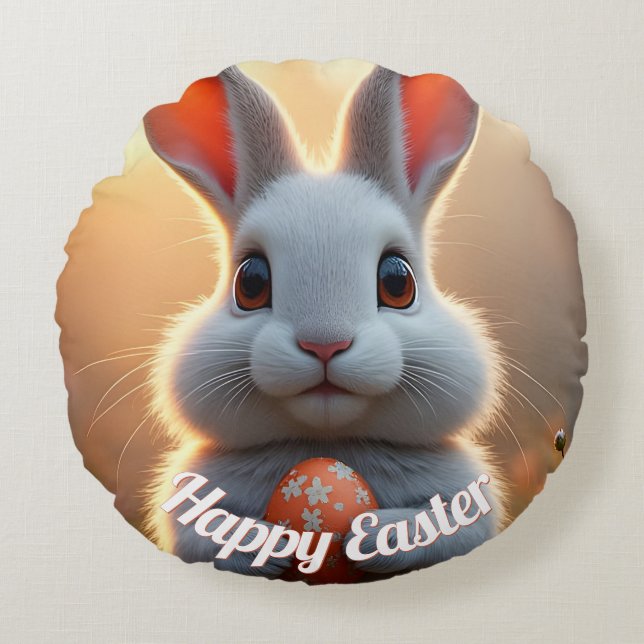 Happy Easter Bunny in the Magic of Spring Round Cushion (Front)