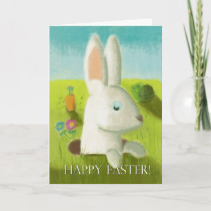 Happy Easter Bunny Meadow Spring Flower Pastel Holiday Card