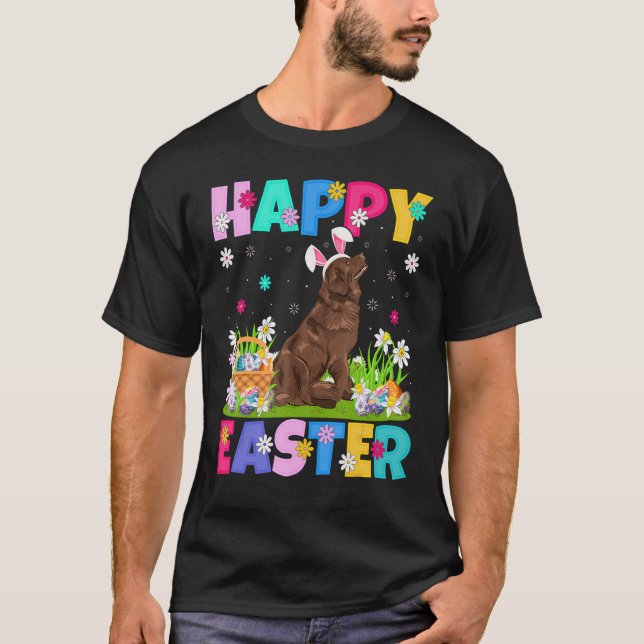 Happy Easter Bunny Newfoundland Dog Easter Sunday T-Shirt (Front)