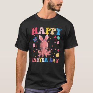 Happy Easter Bunny Octopuse Easter Day Groovy T-Shirt