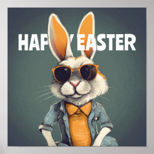 Happy Easter Bunny Orange Sunglasses Funny Poster
