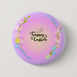 Happy Easter Bunny Outline Pretty Pastel 6 Cm Round Badge