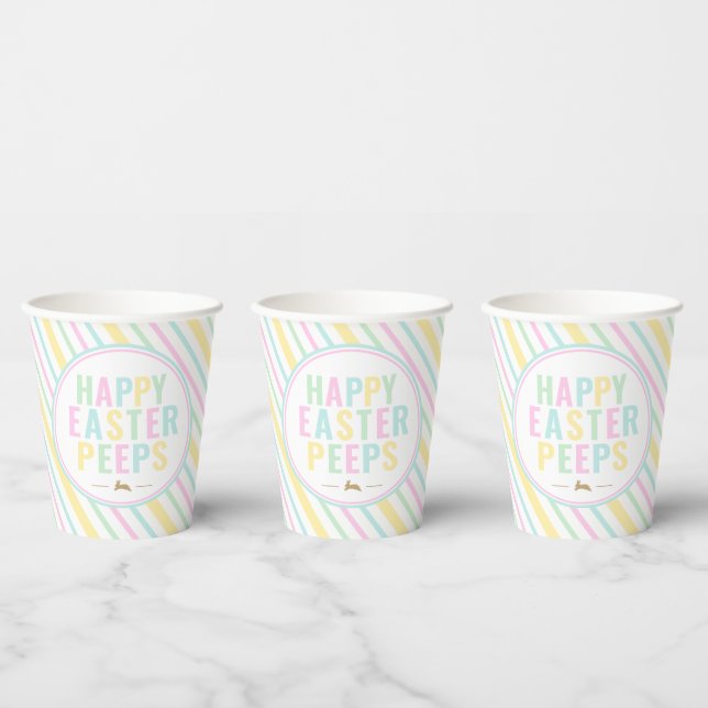 Happy Easter Bunny Pastel Stripe Paper Cups (Multi)