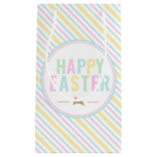 Happy Easter Bunny Pastel Stripe Small Gift Bag