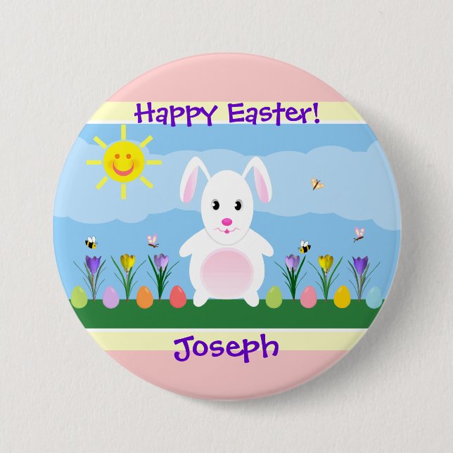 Happy Easter Bunny Personalised 7.5 Cm Round Badge (Front)