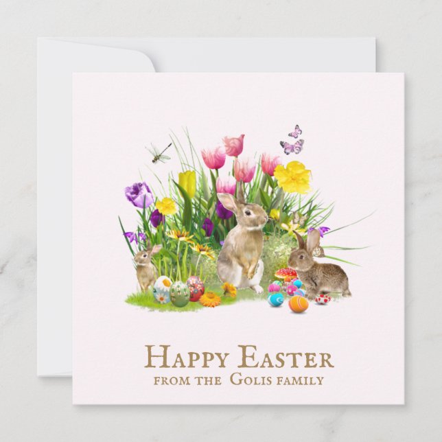 Happy Easter Bunny Personalised Flat Holiday Card (Front)