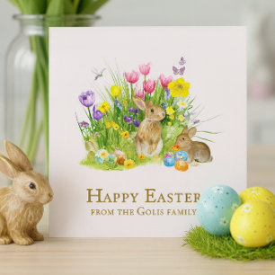 Happy Easter Bunny Personalised Flat Holiday Card