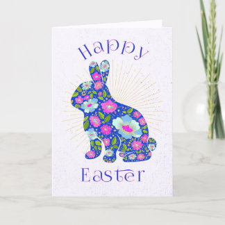Happy Easter Bunny Personalised Floral Colourful Holiday Card