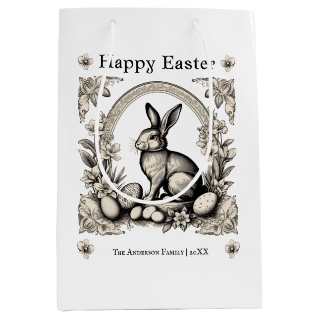 Happy Easter Bunny Personalised Retro Rabbit Chic Medium Gift Bag (Front)