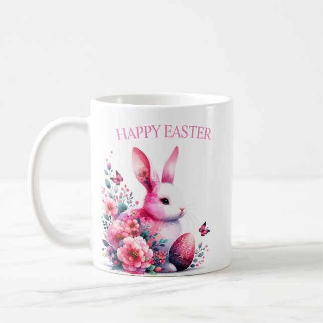 Happy Easter Bunny Pink Coffee Mug (Left)