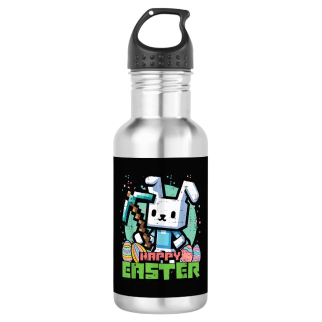 Happy Easter Bunny Pixel Game  532 Ml Water Bottle (Front)