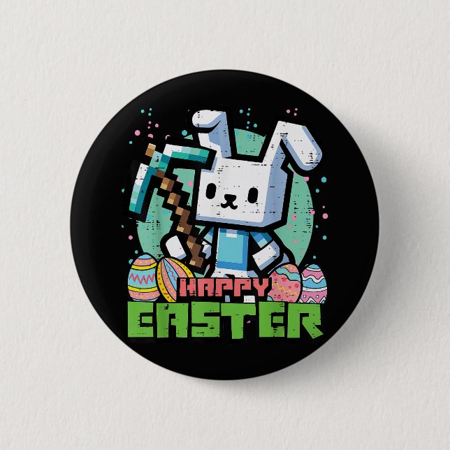 Happy Easter Bunny Pixel Game  6 Cm Round Badge (Front)