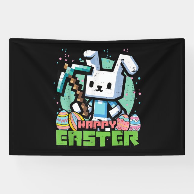 Happy Easter Bunny Pixel Game  Banner (Horizontal)