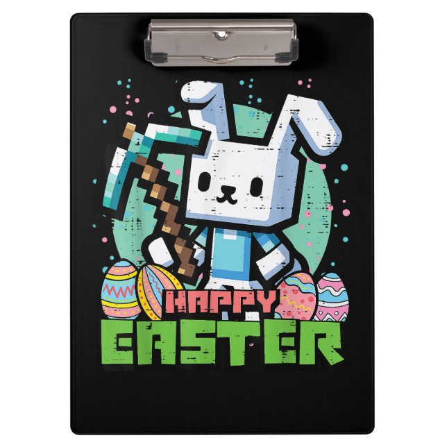 Happy Easter Bunny Pixel Game  Clipboard (Front)