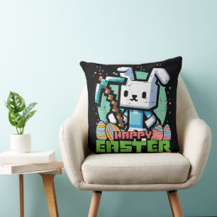 Happy Easter Bunny Pixel Game  Cushion