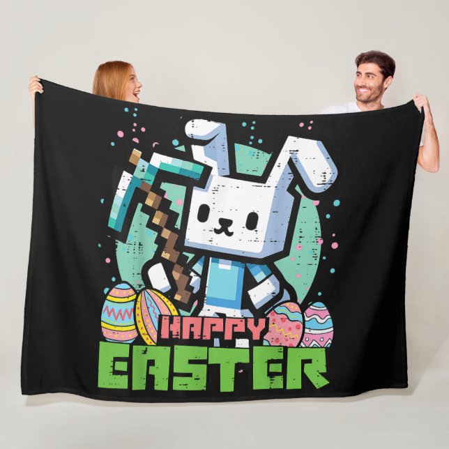 Happy Easter Bunny Pixel Game  Fleece Blanket (In Situ)