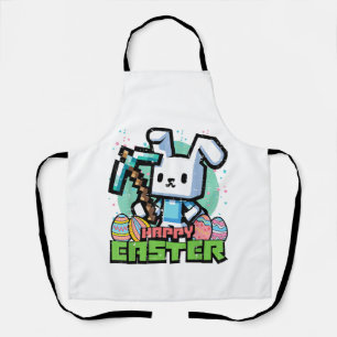 Happy Easter Bunny Pixel Game Gaming Gamer Boys Ki Apron