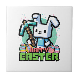 Happy Easter Bunny Pixel Game Gaming Gamer Boys Ki Ceramic Tile