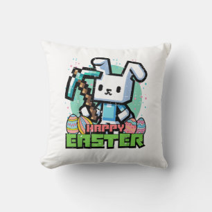 Happy Easter Bunny Pixel Game Gaming Gamer Boys Ki Cushion