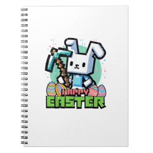 Happy Easter Bunny Pixel Game Gaming Gamer Boys Ki Notebook