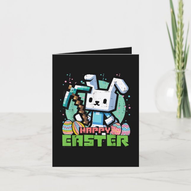 Happy Easter Bunny Pixel Game  Holiday Card (Front)