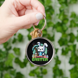 Happy Easter Bunny Pixel Game  Key Ring