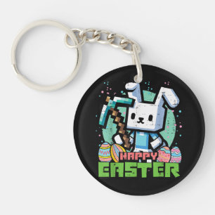 Happy Easter Bunny Pixel Game  Key Ring