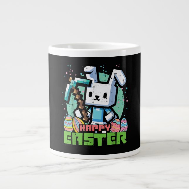 Happy Easter Bunny Pixel Game  Large Coffee Mug (Front)