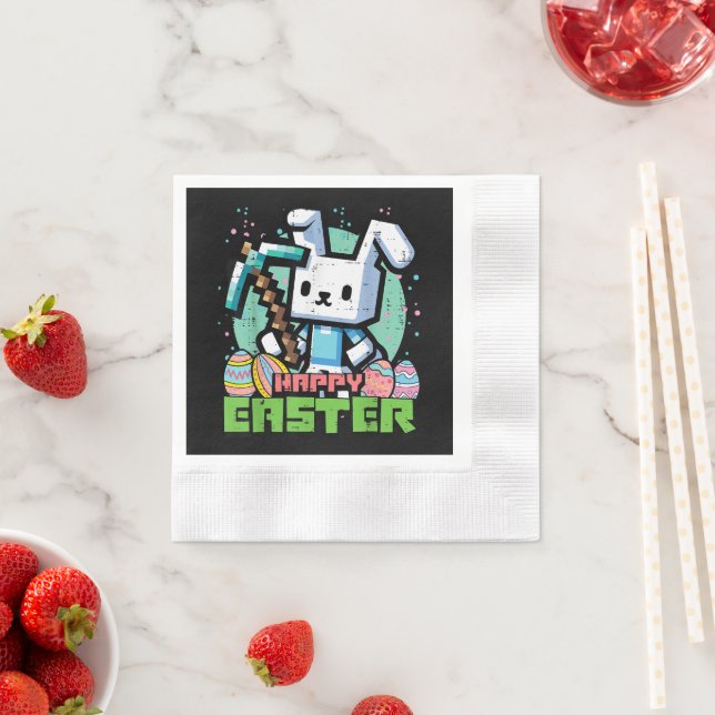 Happy Easter Bunny Pixel Game  Napkin (Insitu)