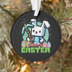 Happy Easter Bunny Pixel Game  Ornament