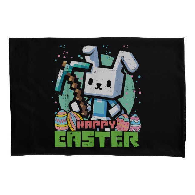 Happy Easter Bunny Pixel Game  Pillowcase (Front)