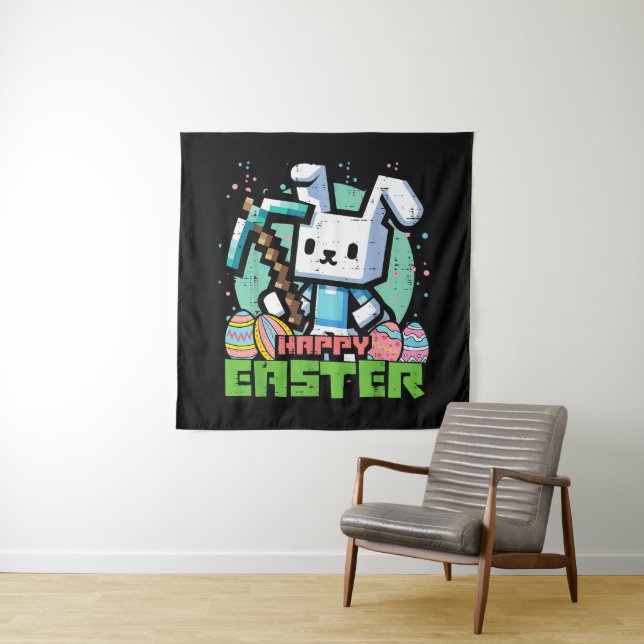 Happy Easter Bunny Pixel Game  Tapestry (In Situ)