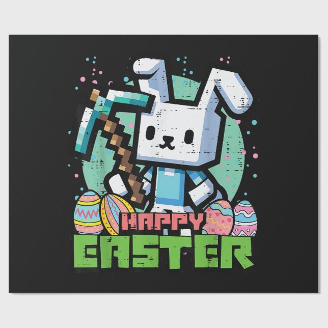 Happy Easter Bunny Pixel Game  Wrapping Paper (Flat)