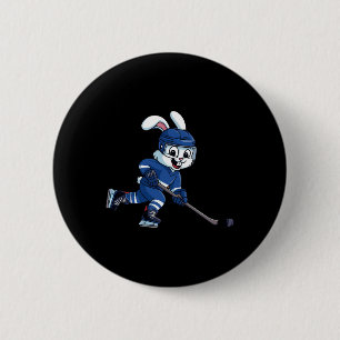 Happy Easter Bunny Playing Ice Hockey Easter Sport 6 Cm Round Badge