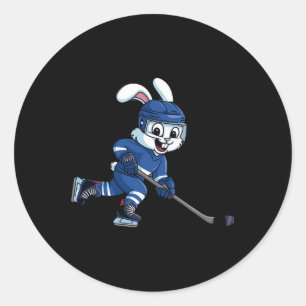 Happy Easter Bunny Playing Ice Hockey Easter Sport Classic Round Sticker