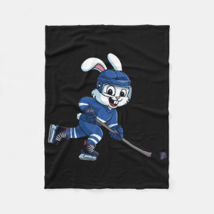 Happy Easter Bunny Playing Ice Hockey Easter Sport Fleece Blanket